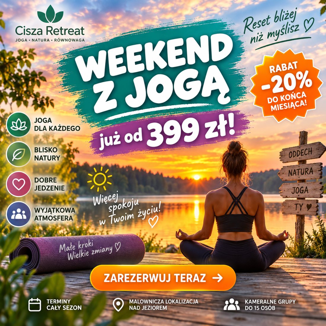 Stary baner reklamowy: Weekend z jogą już od 399 zł, rabat 20%