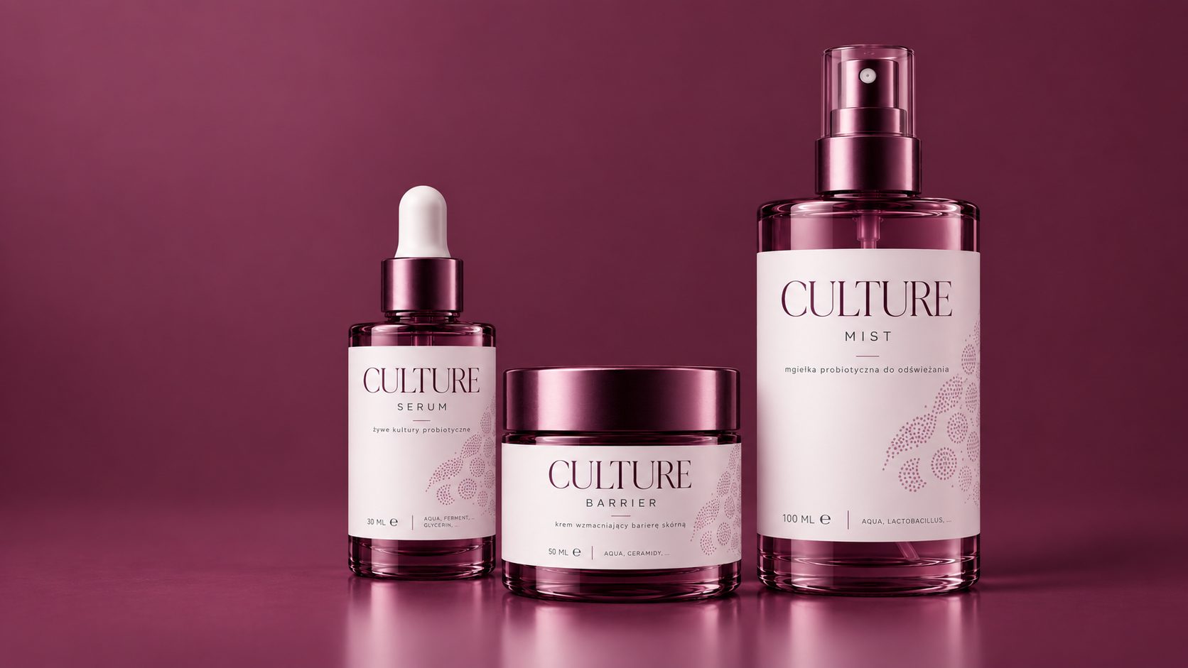 Culture Serum, Barrier i Mist na jednolitym śliwkowym tle