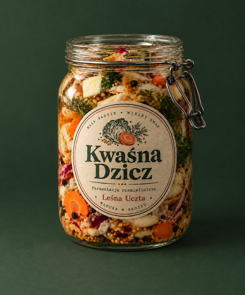 Słoik Leśnej Uczty na zielonym tle