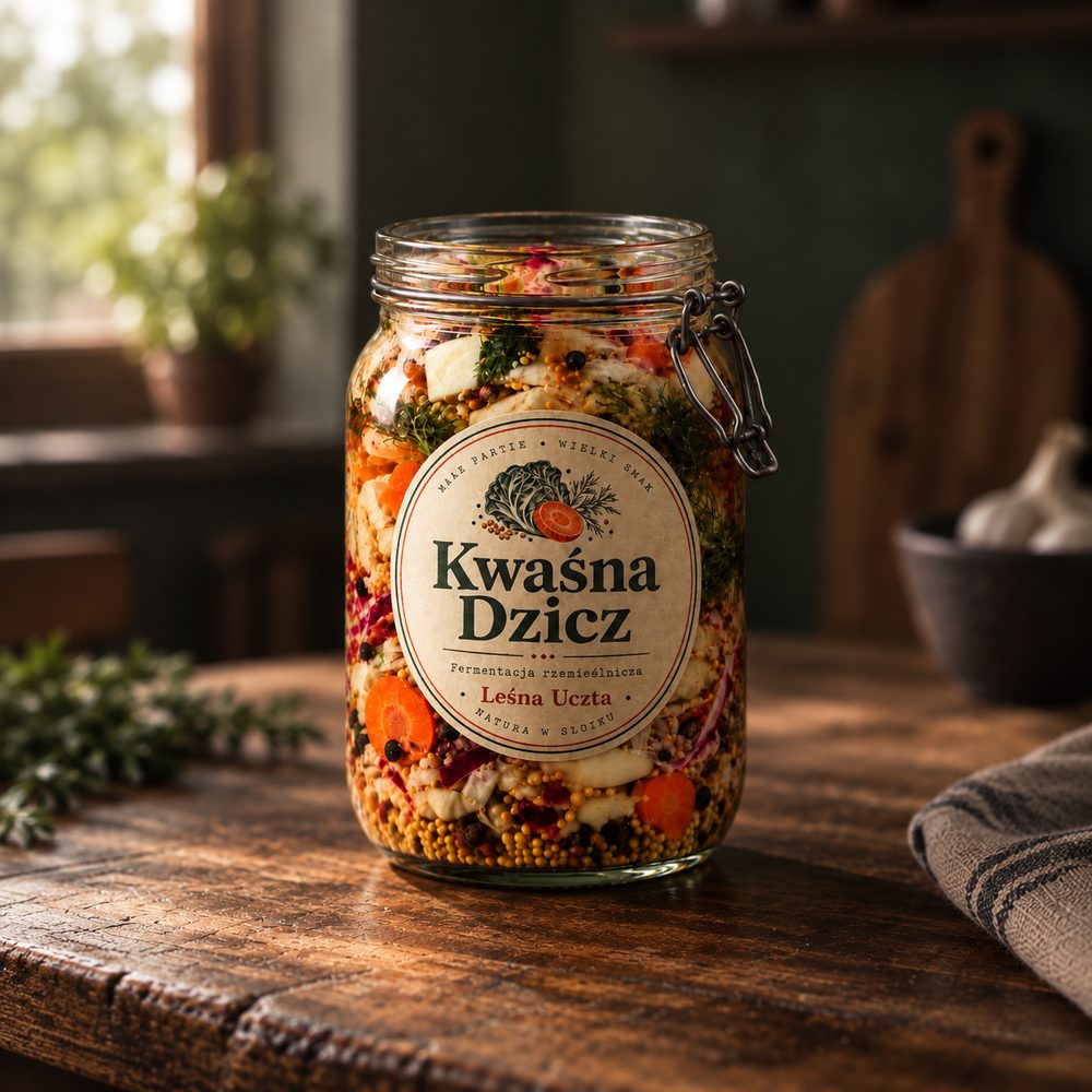 Słoik kiszonki na drewnianym stole
